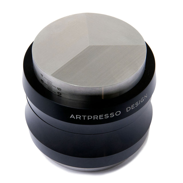 Artpresso Solo Barista Tool, distribution tool, black, top view, from Clive Coffee, knockout