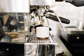 Fellow Monty Cappuccino cup 6.5oz matte white on La Marzocco Linea, Clive Coffee - Lifestyle