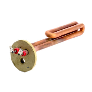 Copper boiler heating element with flange and red terminal posts for La Spaziale S1 espresso machine