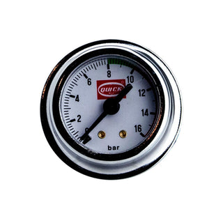Quick Mill brew pressure gauge with white dial and Quick Mill logo