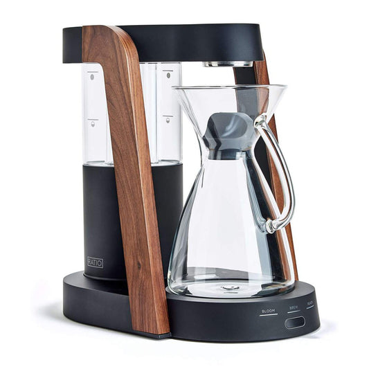 Ratio Eight Coffee Maker, matte black and walnut, Clive Coffee - Knockout
