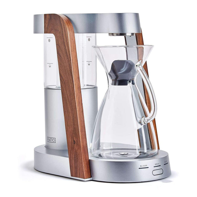 Ratio Eight Coffee Maker, silver and walnut, Clive Coffee - Knockout
