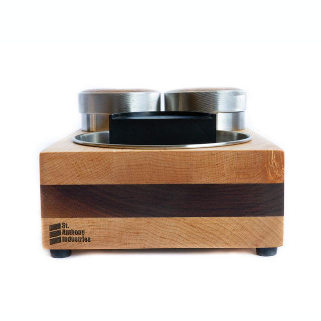 Saint Anthony Industries Bloc Tamp Station, Walnut -Maple Stacked from Clive Coffee - knockout (Maple-Walnut Stacked)